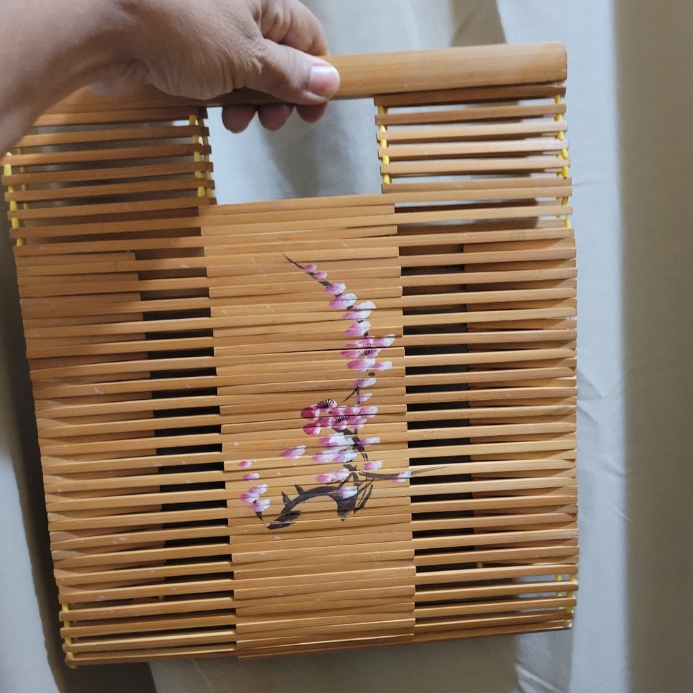 Vintage Hand Painted Bamboo Slat Handbag/Tote